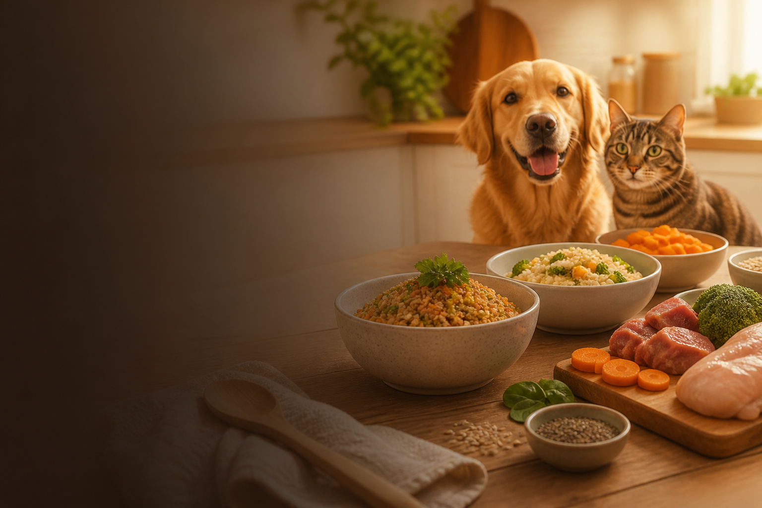 mesa com comida caseira organizada para pet